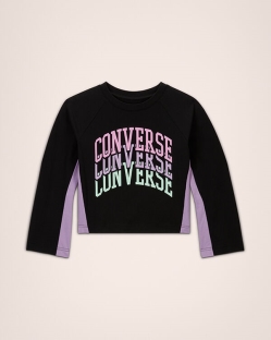 Converse Colorblocked Wordmark Bell Sleeve Crew Lány Pólók Fekete | RJKHNWI-HU